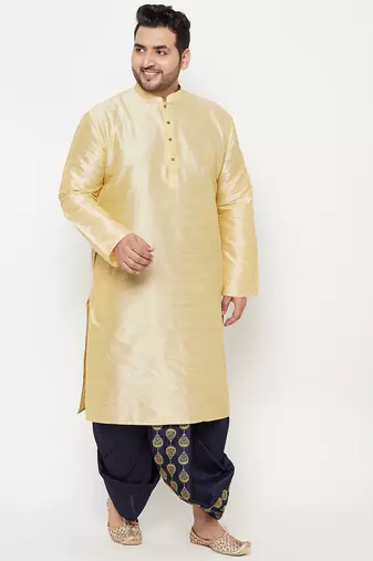 Men's gold and navy blue silk blend kurta and dhoti set