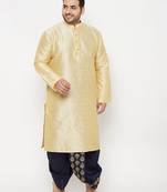 Men's gold and navy blue silk blend kurta and dhoti set