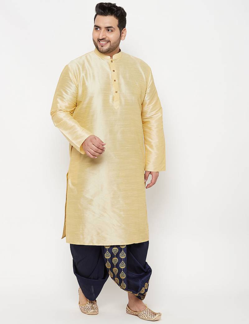 Men's gold and navy blue silk blend kurta and dhoti set