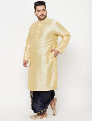 Men's gold and navy blue silk blend kurta and dhoti set 2