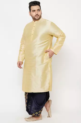 Men's gold and navy blue silk blend kurta and dhoti set