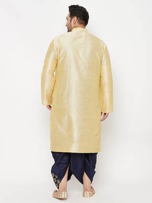 Men's gold and navy blue silk blend kurta and dhoti set 3