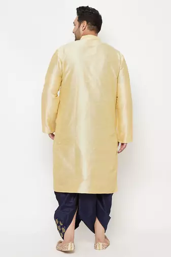 Men's gold and navy blue silk blend kurta and dhoti set