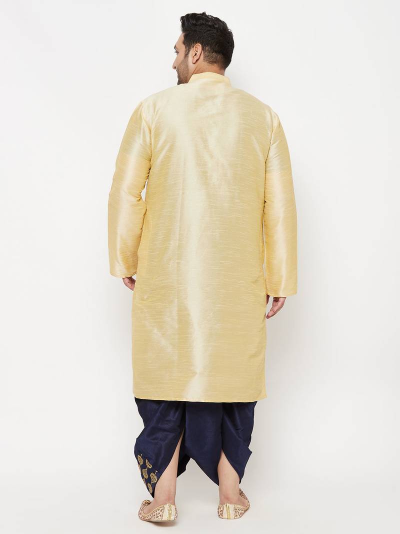 Men's gold and navy blue silk blend kurta and dhoti set