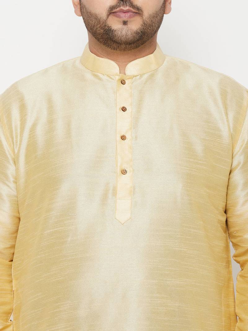 Men's gold and navy blue silk blend kurta and dhoti set