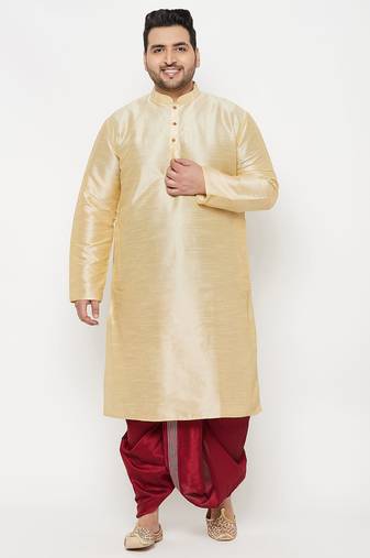 Men's gold and maroon silk blend kurta and dhoti set