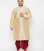 Men's gold and maroon silk blend kurta and dhoti set