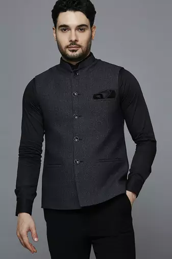 Men charcoal grey nehru jacket