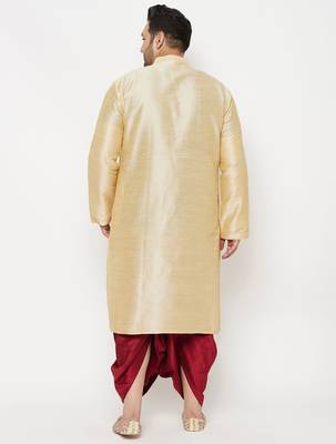 Men's gold and maroon silk blend kurta and dhoti set 3