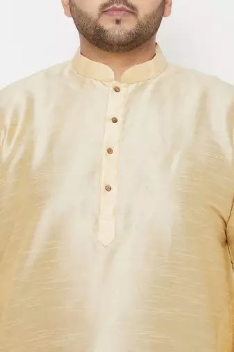 Men's gold and maroon silk blend kurta and dhoti set