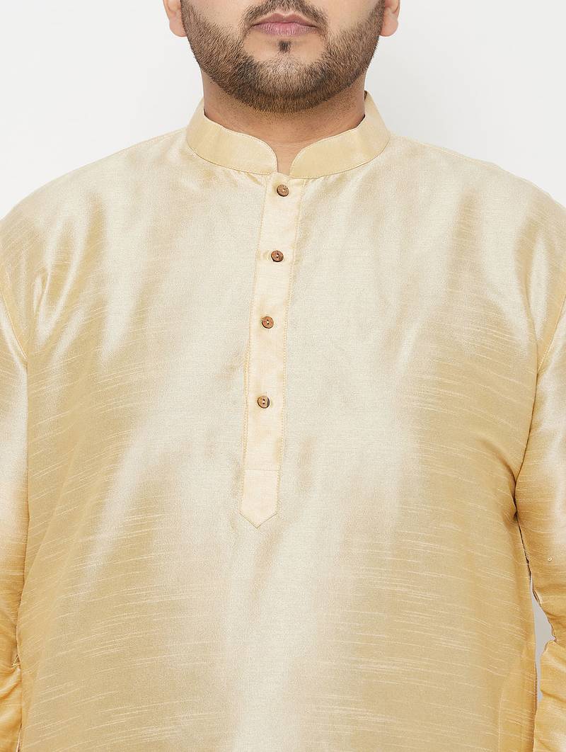 Men's gold and maroon silk blend kurta and dhoti set