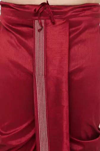 Men's gold and maroon silk blend kurta and dhoti set