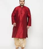 Men's maroon and gold silk blend kurta and dhoti set