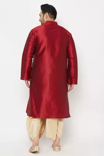 Men's maroon and gold silk blend kurta and dhoti set