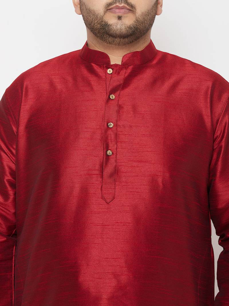 Men's maroon and gold silk blend kurta and dhoti set