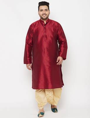 Men's maroon and gold silk blend kurta and dhoti set 1