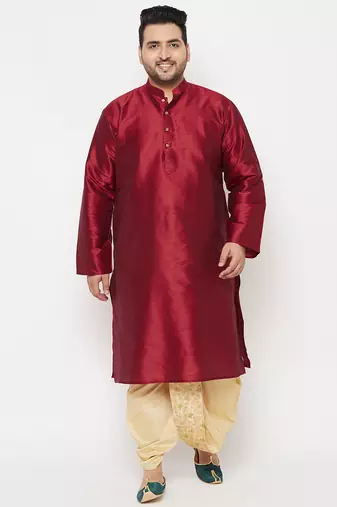 Men's maroon and gold silk blend kurta and dhoti set