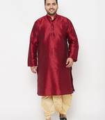 Men's maroon and gold silk blend kurta and dhoti set