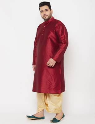 Men's maroon and gold silk blend kurta and dhoti set 2