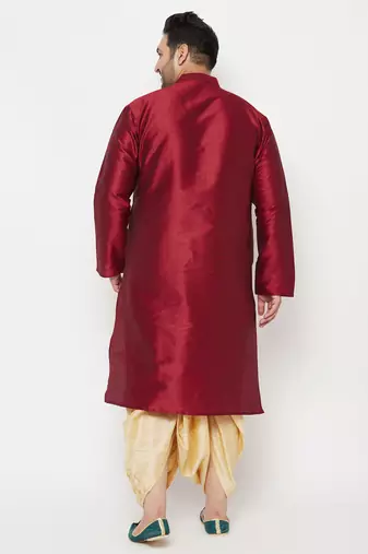 Men's maroon and gold silk blend kurta and dhoti set