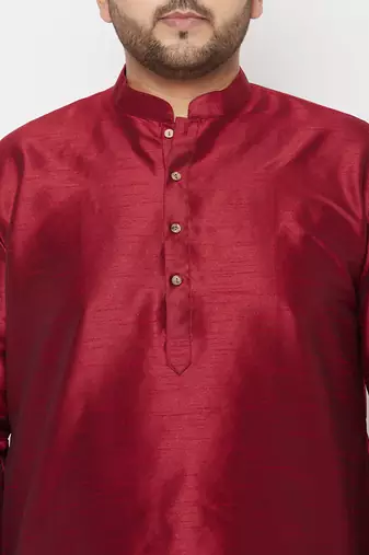 Men's maroon and gold silk blend kurta and dhoti set