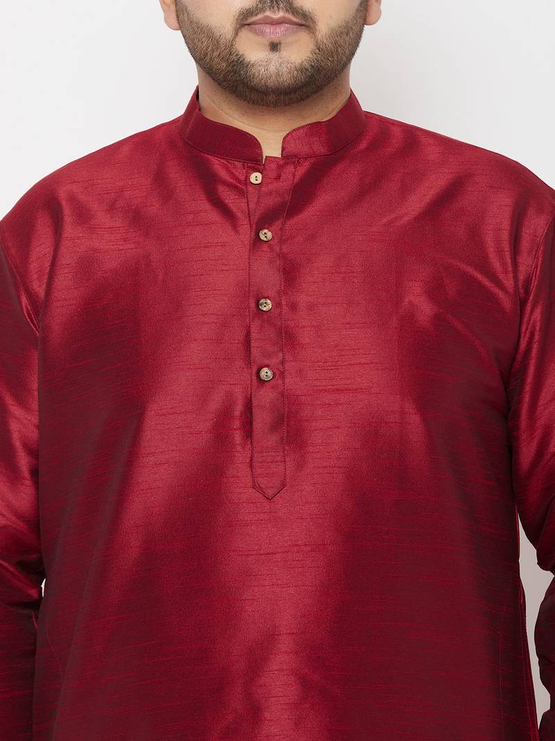 Men's maroon and gold silk blend kurta and dhoti set