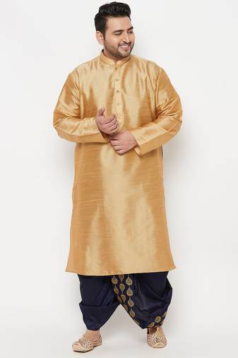 Men's rose gold and navy blue silk blend kurta and dhoti set