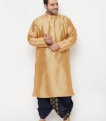 Men's rose gold and navy blue silk blend kurta and dhoti set