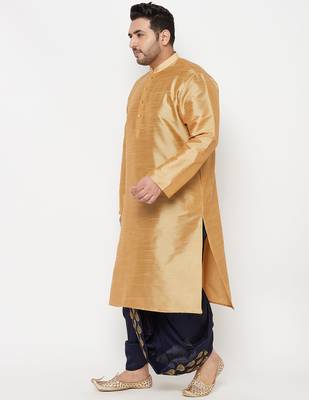 Men's rose gold and navy blue silk blend kurta and dhoti set 2