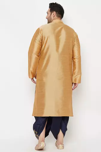 Men's rose gold and navy blue silk blend kurta and dhoti set