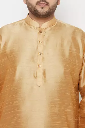 Men's rose gold and navy blue silk blend kurta and dhoti set