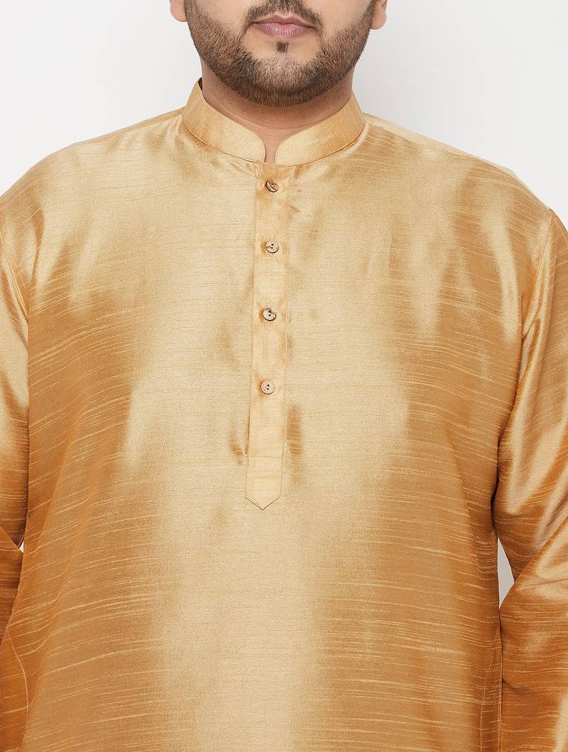 Men's rose gold and navy blue silk blend kurta and dhoti set