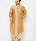 Men's rose gold and gold silk blend kurta and dhoti set