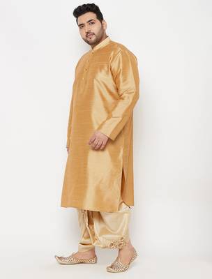Men's rose gold and gold silk blend kurta and dhoti set 2
