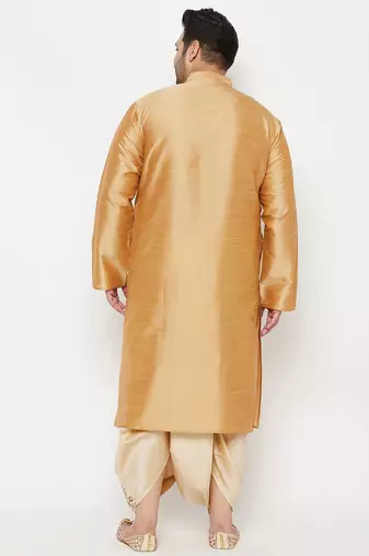 Men's rose gold and gold silk blend kurta and dhoti set
