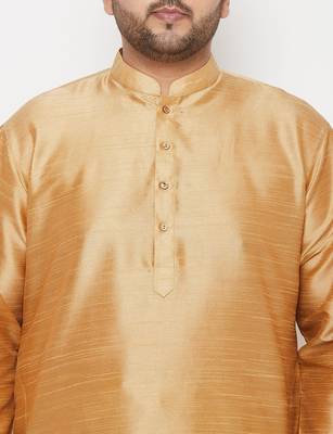 Men's rose gold and gold silk blend kurta and dhoti set 4