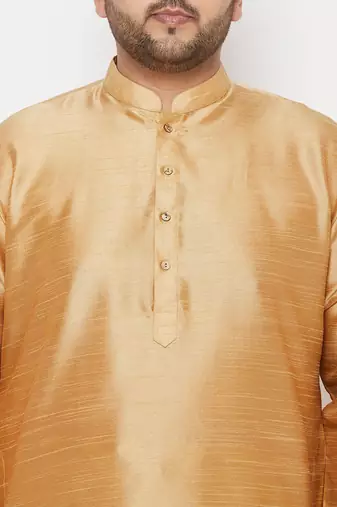 Men's rose gold and gold silk blend kurta and dhoti set
