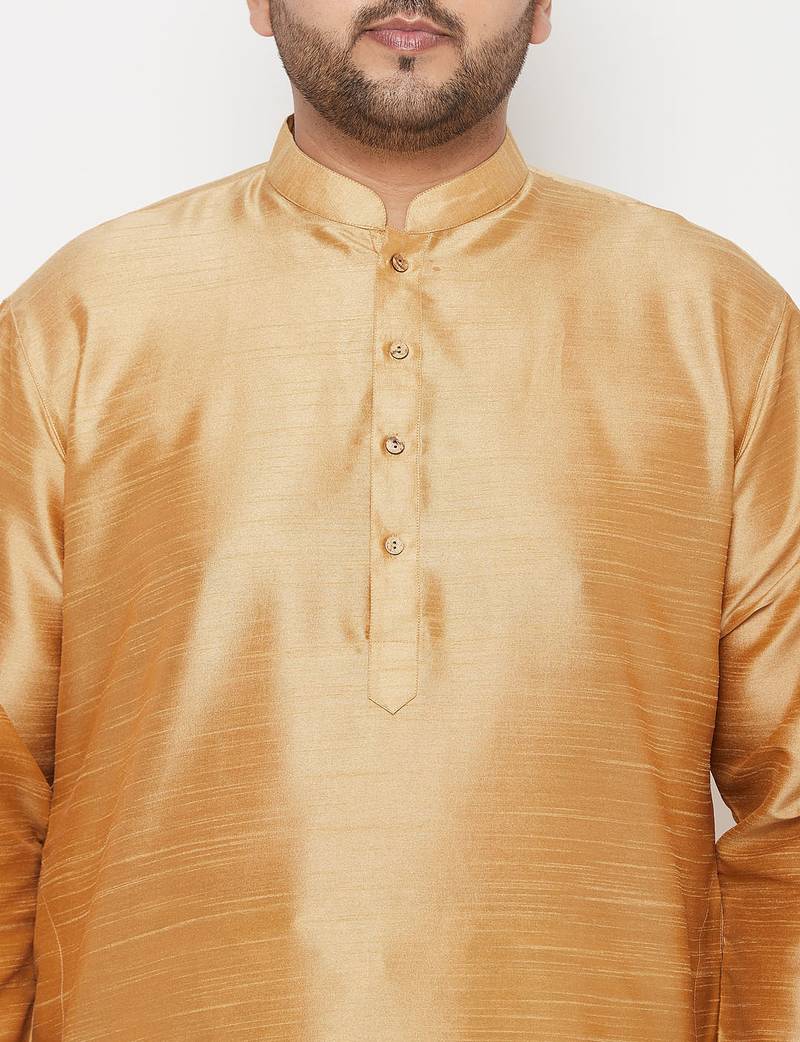Men's rose gold and gold silk blend kurta and dhoti set