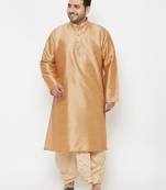 Men's rose gold and gold silk blend kurta and dhoti set