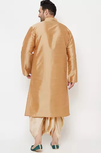 Men's rose gold and gold silk blend kurta and dhoti set