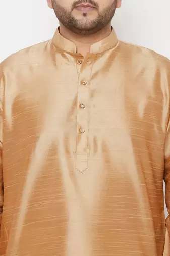 Men's rose gold and gold silk blend kurta and dhoti set