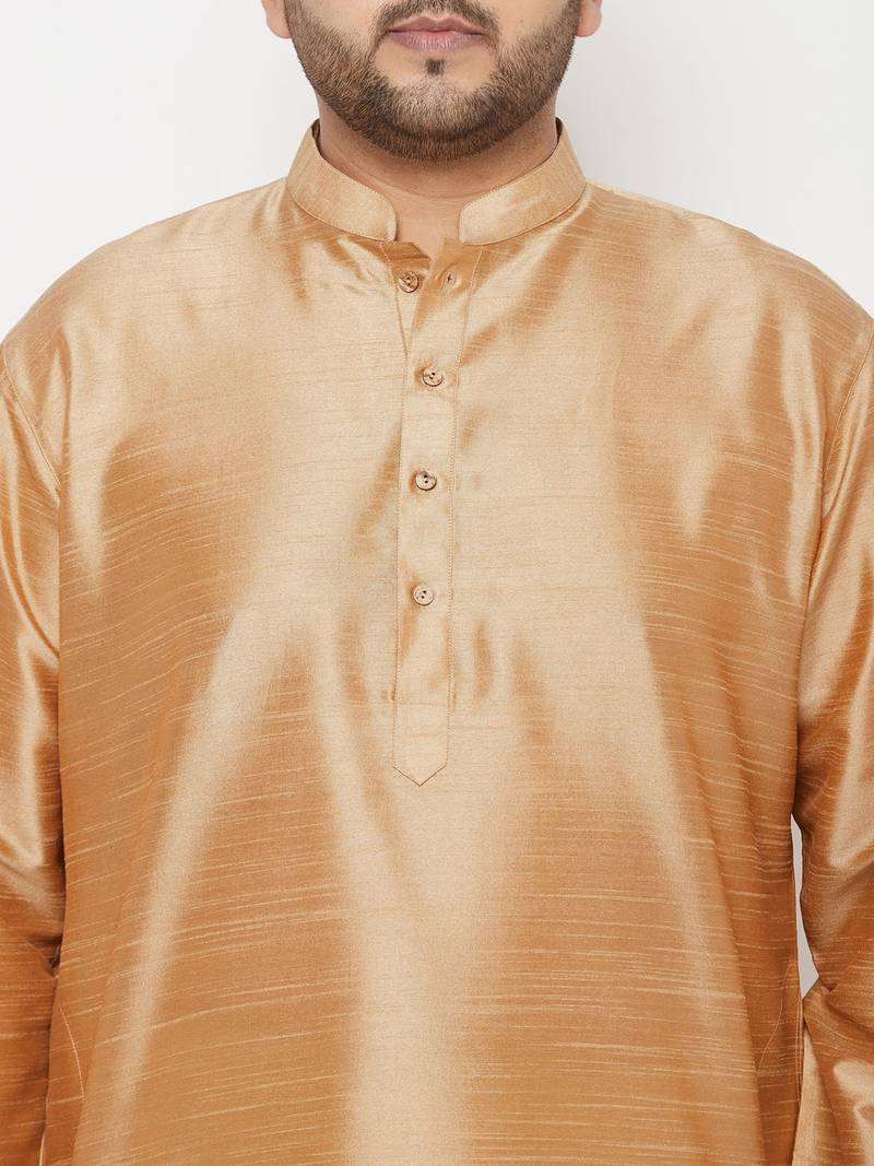 Men's rose gold and gold silk blend kurta and dhoti set