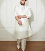 Men's cream silk blend kurta pyjama set