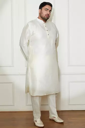 Men's cream silk blend kurta pyjama set