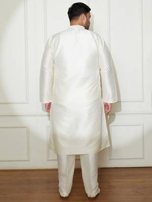 Men's cream silk blend kurta pyjama set 5