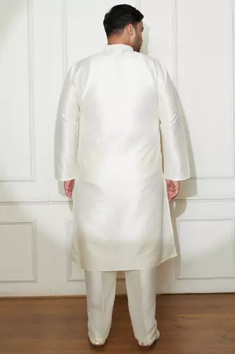 Men's cream silk blend kurta pyjama set