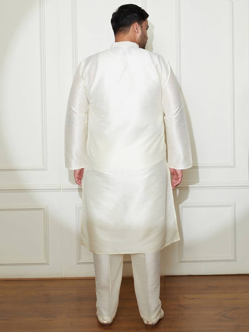 Men's cream silk blend kurta pyjama set
