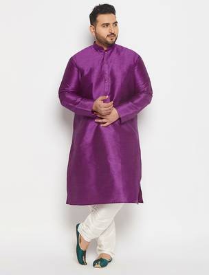 Men's purple and cream silk blend kurta pyjama set 1