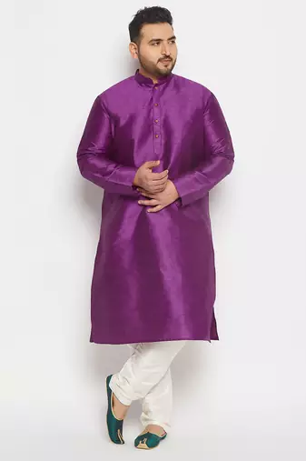 Men's purple and cream silk blend kurta pyjama set
