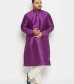 Men's purple and cream silk blend kurta pyjama set
